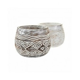 Vaso DKD Home Decor Marrone Bianco (2 Unità) (22 x 22 x 16 cm)