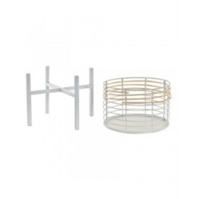 Set di Vasi DKD Home Decor Bianco Naturale Metallo Rattan Quadrato 25 x 25 x 32 cm (2 Unità)
