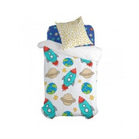 Set di copripiumino HappyFriday Mr Fox Space rocket Multicolore Singolo 2 Pezzi