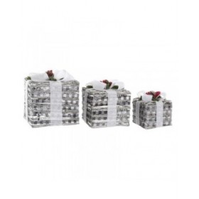 Set di Scatole Decorative DKD Home Decor LED Bianco Rosso Verde Argentato Metallo Nevoso 25 x 25 x 29 cm (3 Pezzi)