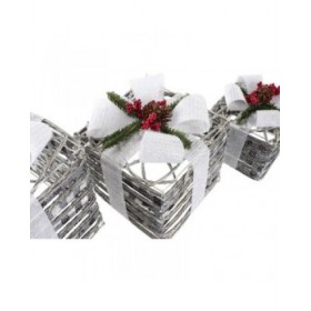 Set di Scatole Decorative DKD Home Decor LED Bianco Rosso Verde Argentato Metallo Nevoso 25 x 25 x 29 cm (3 Pezzi)