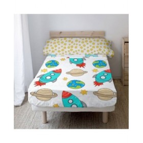 Set di Lenzuola HappyFriday Mr Fox Space Rocket Multicolore Singolo 2 Pezzi