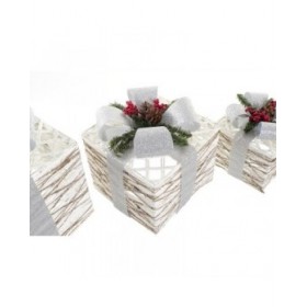 Set di Scatole Decorative DKD Home Decor LED Bianco Argentato 25 x 25 x 28 cm (3 Pezzi)