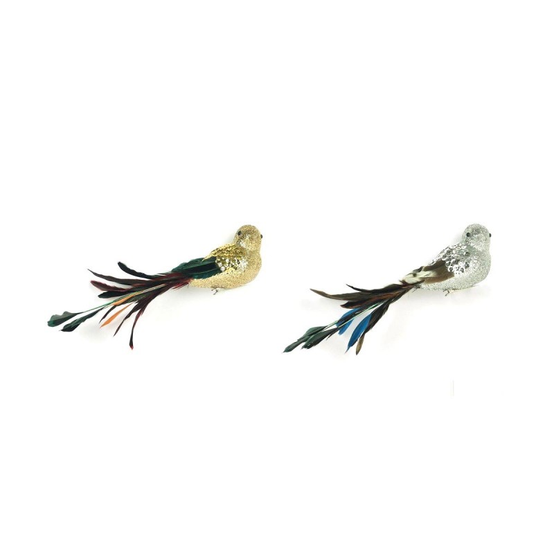 Decorazione Natalizia DKD Home Decor Poliestere Uccello Paillettes (26 x 5 x 7 cm) (2 Unità)