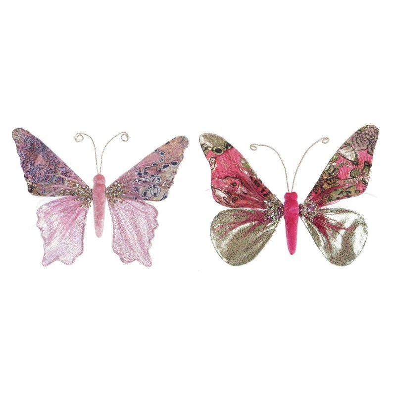 Decorazione Natalizia DKD Home Decor Poliestere Farfalla (22 x 3 x 18 cm) (2 Unità)