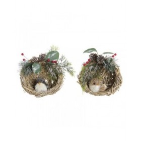 Decorazione Natalizia DKD Home Decor Poliestere Rattan (14 x 11 x 15 cm) (2 Unità)