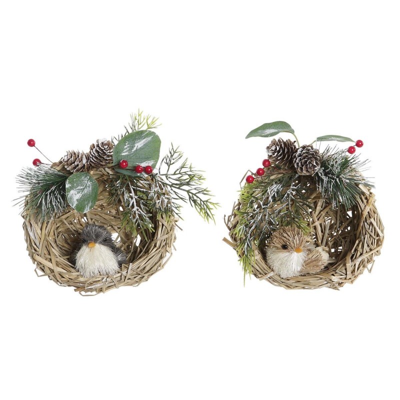 Decorazione Natalizia DKD Home Decor Poliestere Rattan (14 x 11 x 15 cm) (2 Unità)
