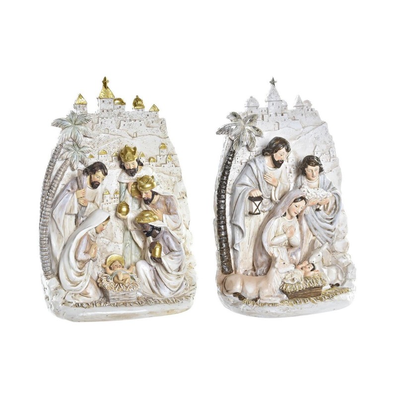 Presepe di Natale DKD Home Decor Dorato Crema Resina Multicolore (18 x 9 x 25,5 cm) (2 Unità)