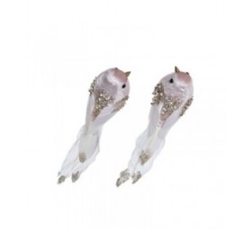 Decorazione Natalizia DKD Home Decor Poliestere Uccello (22 x 7 x 8 cm) (2 Unità)