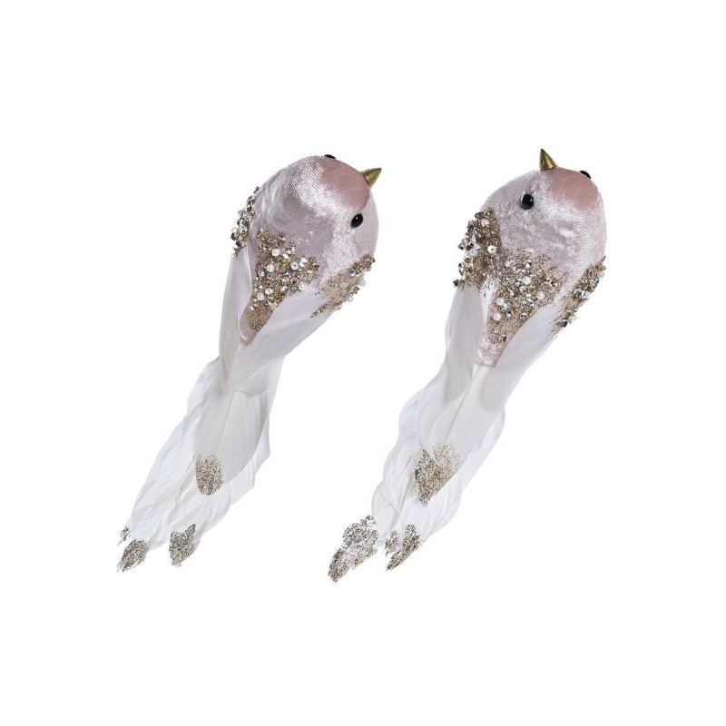 Decorazione Natalizia DKD Home Decor Poliestere Uccello (22 x 7 x 8 cm) (2 Unità)