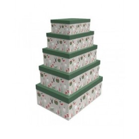 Set di Scatole per Sistemare Impilabili DKD Home Decor Verde Grigio Cartone 50 x 35 x 25 cm (5 Unità)