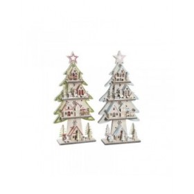Albero di Natale DKD Home Decor Rosso Albero Azzurro Rosa Legno Verde (23 x 9 x 47 cm) (2 Unità)
