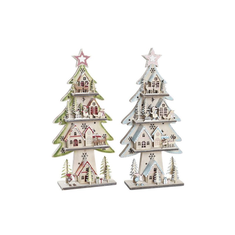 Albero di Natale DKD Home Decor Rosso Albero Azzurro Rosa Legno Verde (23 x 9 x 47 cm) (2 Unità)