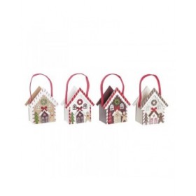 Decorazione Natalizia DKD Home Decor Legno Casa (13 x 7 x 15 cm) (4 Unità)