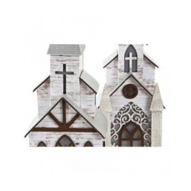Decorazione Natalizia DKD Home Decor Chiesa MDF (12,5 x 11 x 33 cm) (2 Unità)