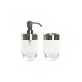 Set da Bagno DKD Home Decor Trasparente Argentato Alluminio polistirene Plastica 10 x 7,5 x 16,5 cm