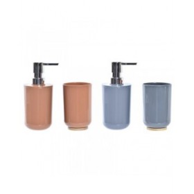 Set da Bagno DKD Home Decor Naturale Grigio Arancio Corallo Alluminio Bambù PS Moderno (9 x 7 x 16 cm) (2 Unità) (7 x 7 x 16 cm)