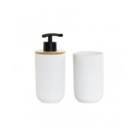 Set da Bagno DKD Home Decor Bianco Bianco/Nero Metallo Bambù Gres Scandinavo 30 x 40 cm 8 x 8 x 18 cm (2 Unità)