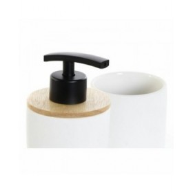 Set da Bagno DKD Home Decor Bianco Bianco/Nero Metallo Bambù Gres Scandinavo 30 x 40 cm 8 x 8 x 18 cm (2 Unità)
