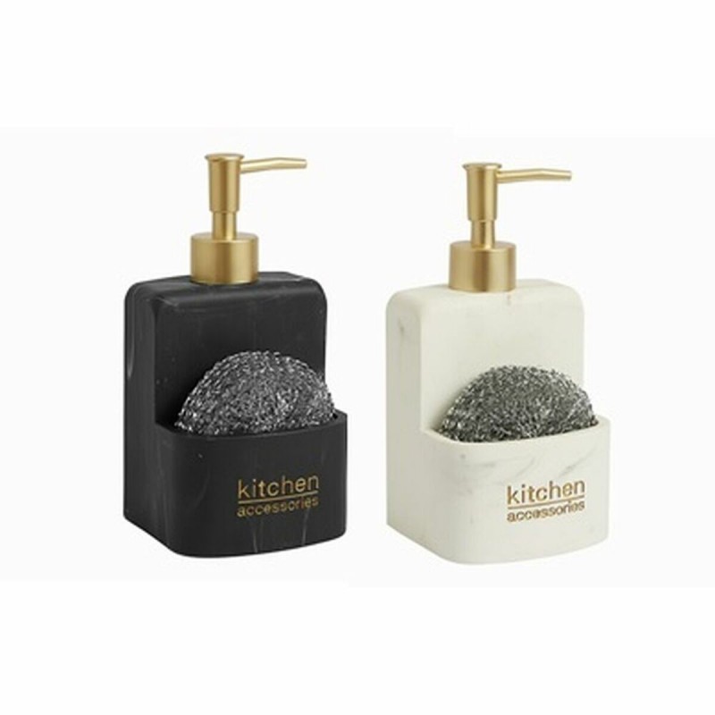 Dispenser di Sapone DKD Home Decor Cucina Nero Bianco Resina (9 x 8 x 18 cm) (2 Unità)