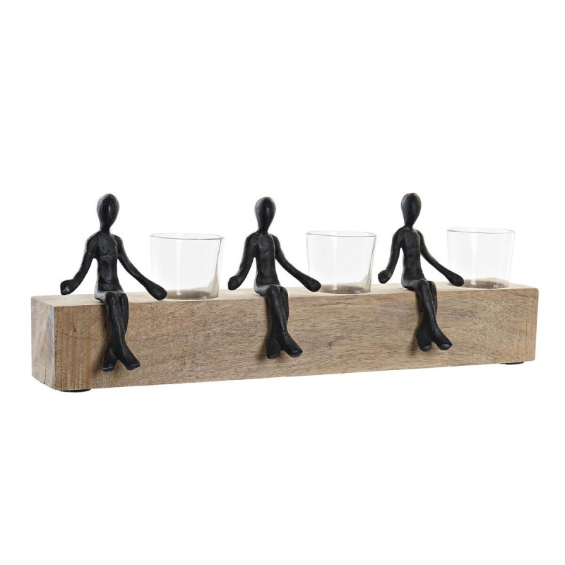 Portacandele DKD Home Decor 43 x 9 x 14 cm Cristallo Naturale Nero Marrone Trasparente Alluminio Legno di mango