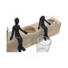 Portacandele DKD Home Decor 43 x 9 x 14 cm Cristallo Naturale Nero Marrone Trasparente Alluminio Legno di mango