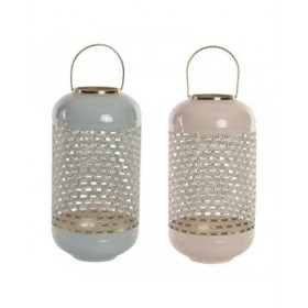 Portacandele DKD Home Decor 24 x 24 x 46 cm Azzurro Rosa Alluminio 24 x 24 x 56 cm (2 Unità)