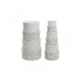 Set di Scatole per Sistemare Impilabili DKD Home Decor Beige Verde Cartone (37,5 x 37,5 x 18 cm)