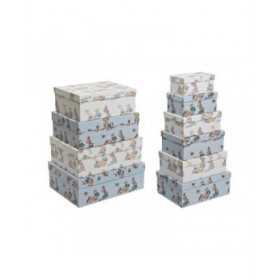 Set di Scatole per Sistemare Impilabili DKD Home Decor Azzurro Bianco Fiori Cartone (43,5 x 33,5 x 15,5 cm)