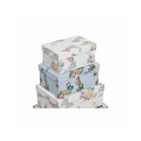 Set di Scatole per Sistemare Impilabili DKD Home Decor Azzurro Bianco Fiori Cartone (43,5 x 33,5 x 15,5 cm)