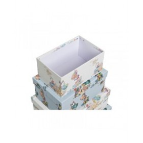 Set di Scatole per Sistemare Impilabili DKD Home Decor Azzurro Bianco Fiori Cartone (43,5 x 33,5 x 15,5 cm)