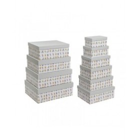 Set di Scatole per Sistemare Impilabili DKD Home Decor Grigio Animali Domestici Cartone (43,5 x 33,5 x 15,5 cm)
