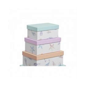 Set di Scatole per Sistemare Impilabili DKD Home Decor Marino Cartone (43,5 x 33,5 x 15,5 cm)