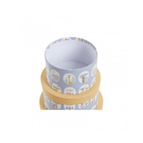 Set di Scatole per Sistemare Impilabili DKD Home Decor animali Rotondo Azzurro Cartone (37,5 x 37,5 x 18 cm)