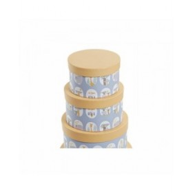Set di Scatole per Sistemare Impilabili DKD Home Decor animali Rotondo Azzurro Cartone (37,5 x 37,5 x 18 cm)