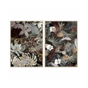 Quadro DKD Home Decor Tropicale Foglia della pianta 83 x 4,5 x 122,5 cm 83 x 4,5 x 123 cm (2 Unità)