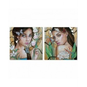 Quadro DKD Home Decor Donna Tropicale 80 x 3 x 80 cm (2 Unità)