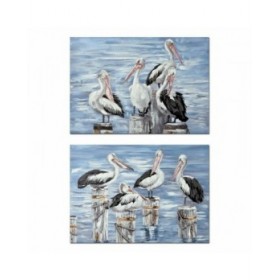 Quadro DKD Home Decor Uccello Mediterraneo (2 Unità) (100 x 3 x 70 cm)
