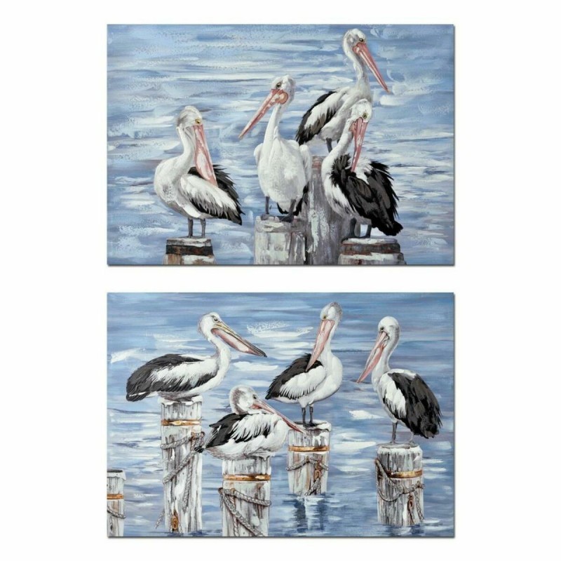 Quadro DKD Home Decor Uccello Mediterraneo (2 Unità) (100 x 3 x 70 cm)