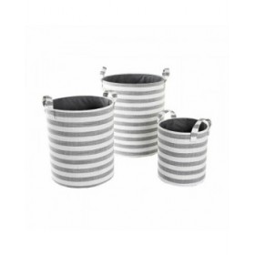 Set di Cestini DKD Home Decor Grigio Righe Cotone (3 Pezzi) (35 x 35 x 40 cm)