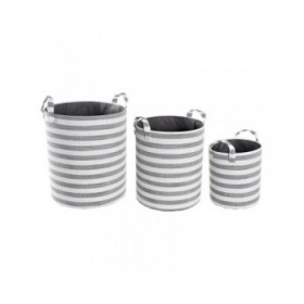 Set di Cestini DKD Home Decor Grigio Righe Cotone (3 Pezzi) (35 x 35 x 40 cm)