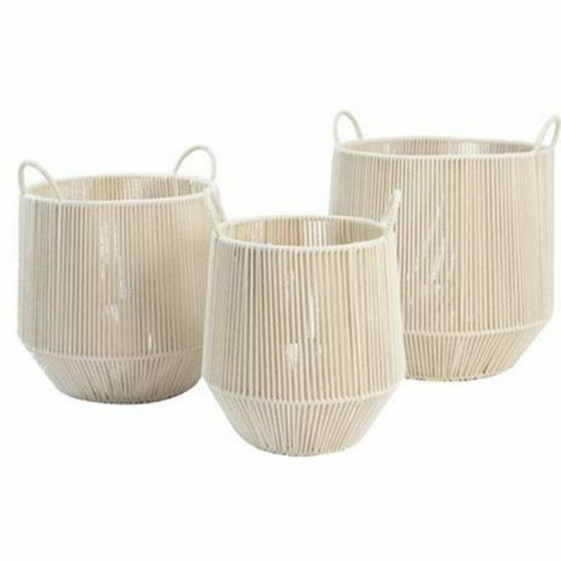 Set di Cestini DKD Home Decor Beige Metallo (3 Pezzi)