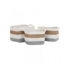 Set di Cestini DKD Home Decor Bianco Fibra naturale 36 x 27 x 27 cm 3 Pezzi
