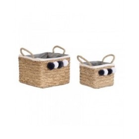Set di Cestini DKD Home Decor Fibra naturale Pompon 33 x 33 x 25 cm
