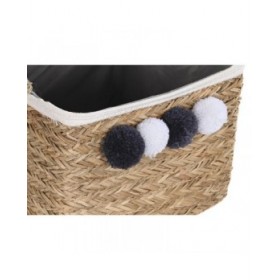 Set di Cestini DKD Home Decor Fibra naturale Pompon 33 x 33 x 25 cm