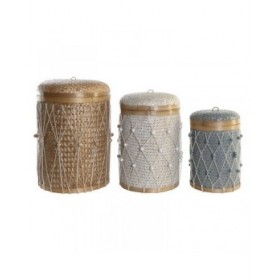 Set di Cestini DKD Home Decor Multicolore Bambù Boho 46 x 46 x 58 cm