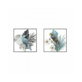Decorazione da Parete DKD Home Decor 50 x 7,6 x 50 cm Nero Grigio Azzurro Pappagallo Tropicale (2 Unità)