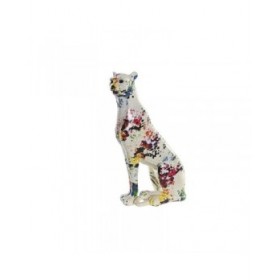 Statua Decorativa DKD Home Decor Bianco Multicolore Leopardo Moderno 16 x 8 x 25 cm