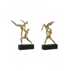 Statua Decorativa DKD Home Decor 21 x 5,5 x 25,5 cm Nero Dorato Ginnasta (2 Unità)