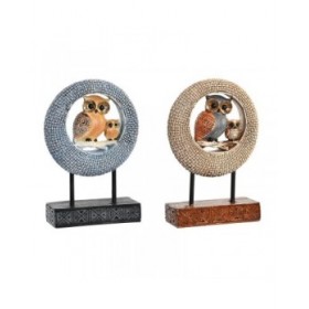 Statua Decorativa DKD Home Decor 16,5 x 6 x 25,5 cm Beige Gufo Azzurro Boho (2 Unità)